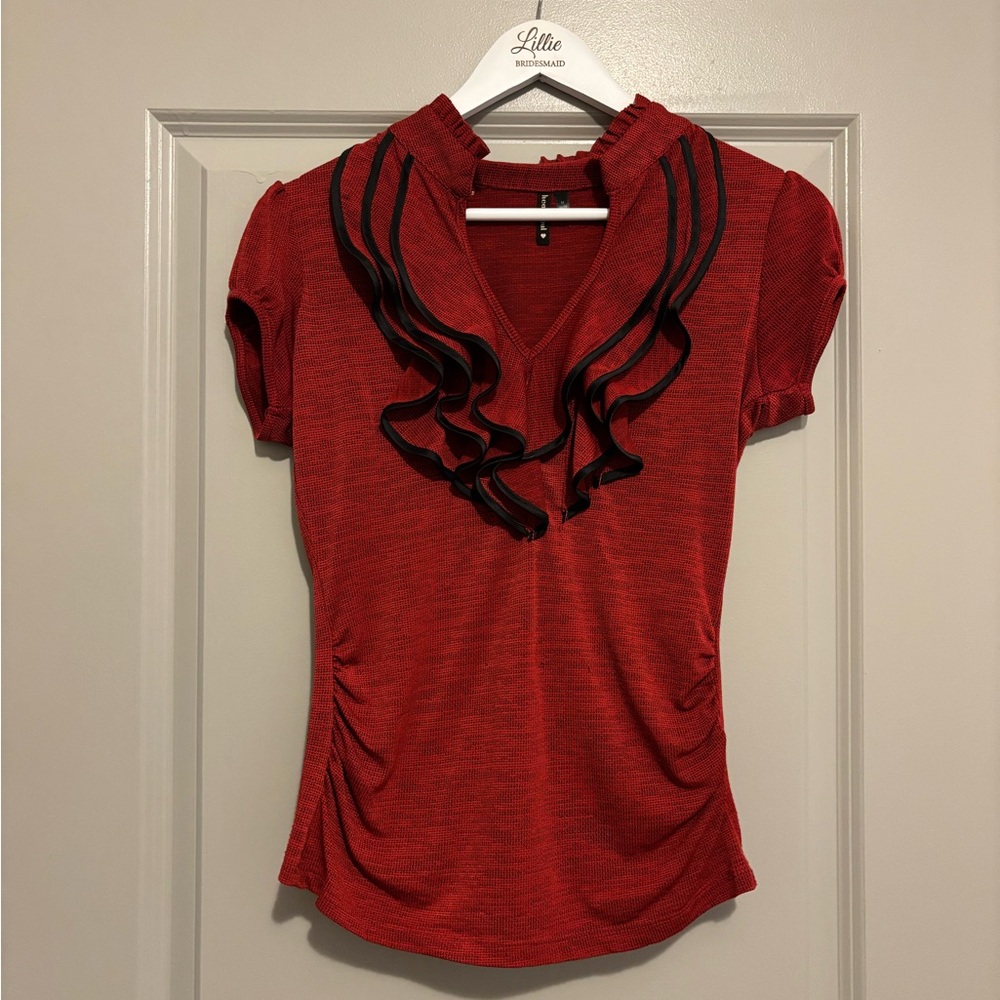 Vintage Red Ruffled Women's Top